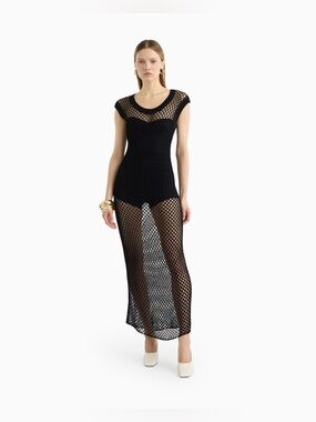 Dodiee RONI open-knit crochet dress in noir Black Crochet Maxi Dress